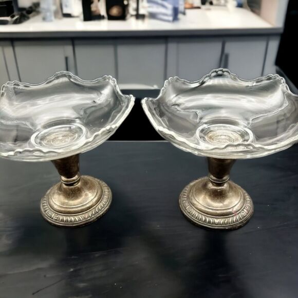Vintage Sterling Silver & Glass Compote Dishes by R.M. Whiting – Set of 2 - Picture 1 of 16
